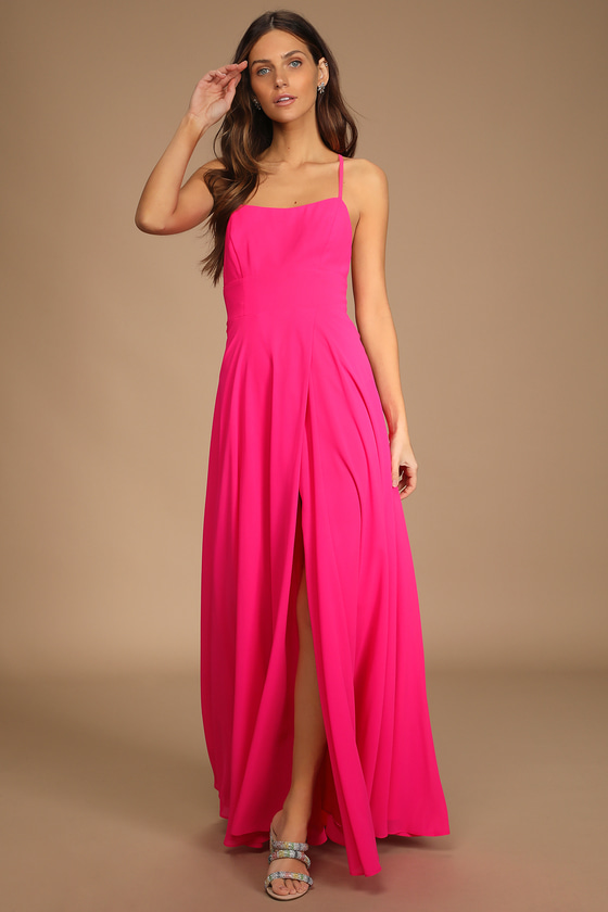Hot Pink Maxi Dress - Backless Maxi ...